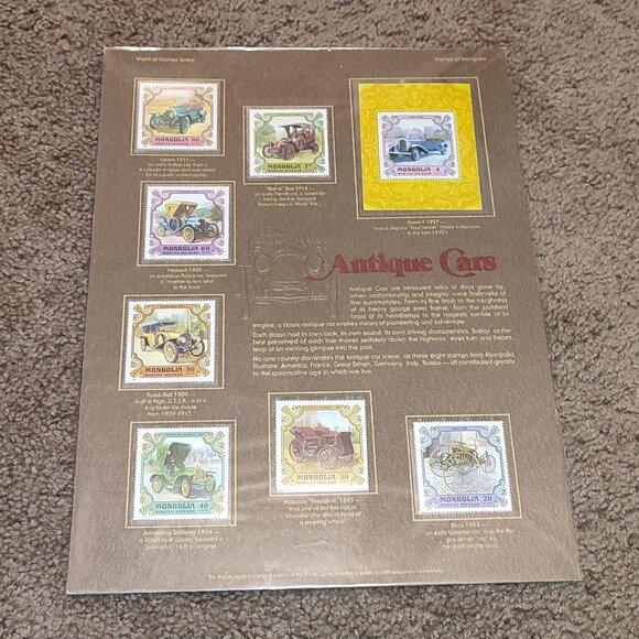 Antique Cars Mint Stamps Panel Great Framing Gift Collectible Ephemera MNH Mint - Picture 1 of 9